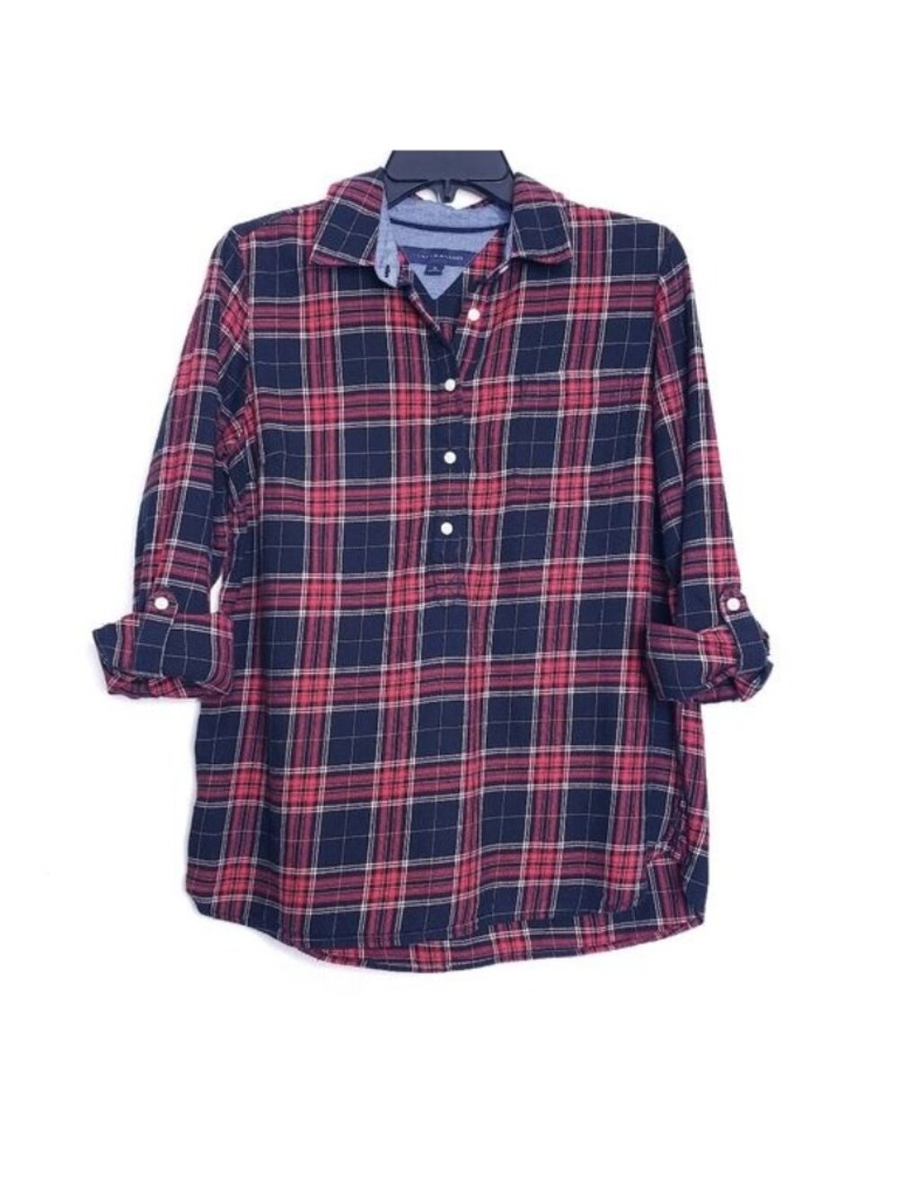 Tommy Hilfiger Red & Black Plaid Flannel Convertible Top Women's Size Medium
